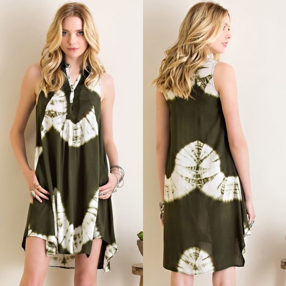 Tie Dye Shift Dress- OLIVE - Picture 2 of 4